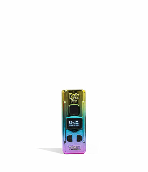 Wulf Mods KODO Pro 510 Thread Battery showcasing its sleek design, vivid OLED display, and adjustable voltage buttons, perfect for enhancing your vaping sessions. - Full Color