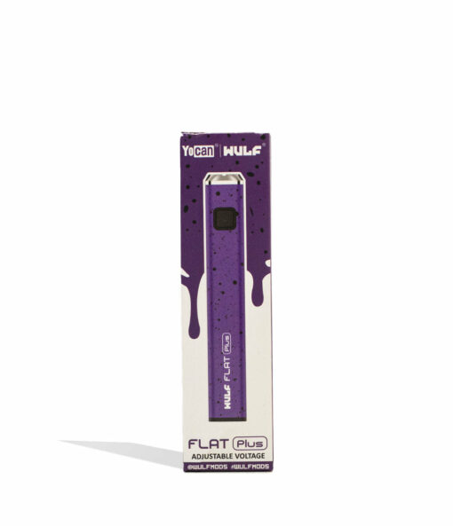 Wulf Mods Flat Plus 510 Thread Battery in vibrant colors showcasing its sleek design and USB-C charging port, ideal for everyday smokers.