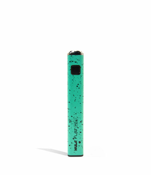 Wulf Mods Flat Plus 510 Thread Battery in vibrant colors showcasing its sleek design and USB-C charging port, ideal for everyday smokers. - Teal-Black Spatter