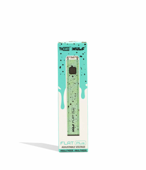 Wulf Mods Flat Plus 510 Thread Battery in vibrant colors showcasing its sleek design and USB-C charging port, ideal for everyday smokers.