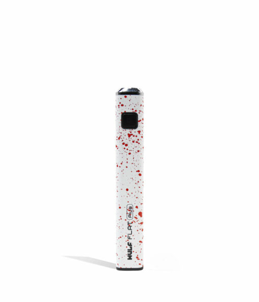 Wulf Mods Flat Plus 510 Thread Battery in vibrant colors showcasing its sleek design and USB-C charging port, ideal for everyday smokers. - White-Red Spatter