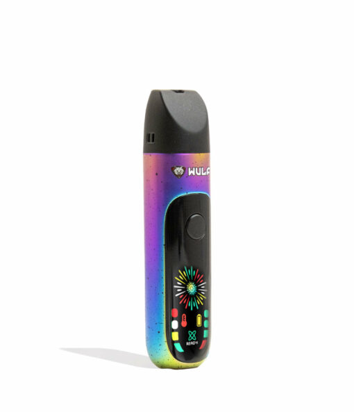 Wulf Mods Budr Portable Concentrate Vaporizer in sleek design with a vibrant LED screen, showcasing its compact size and ergonomic grip for comfortable use.