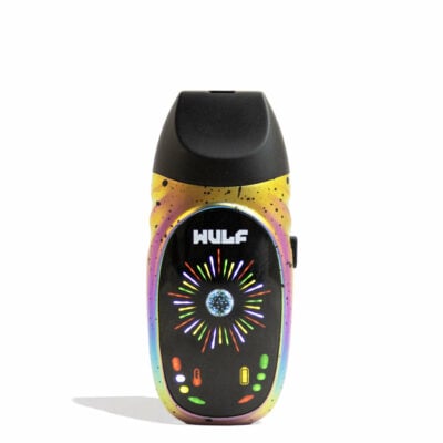 Wulf Mods Faze Portable Dry Herb Vaporizer showcasing its sleek design and temperature control settings, ideal for flavorful vapor production. - Full Color Spatter