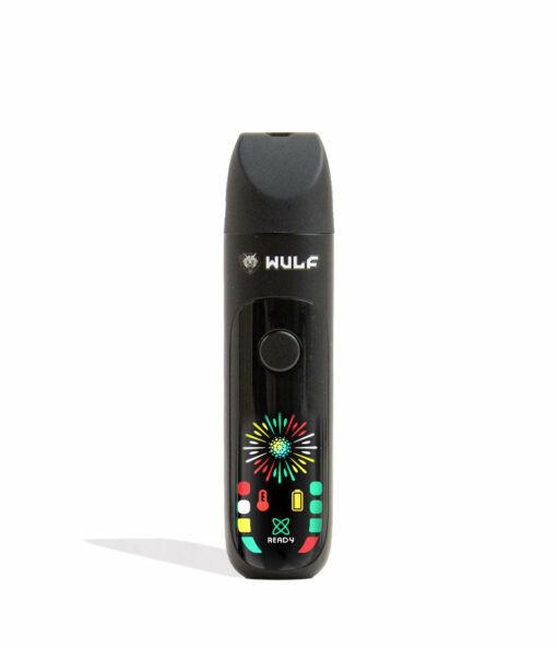 Wulf Mods Budr Portable Concentrate Vaporizer in sleek design with a vibrant LED screen, showcasing its compact size and ergonomic grip for comfortable use. - Black