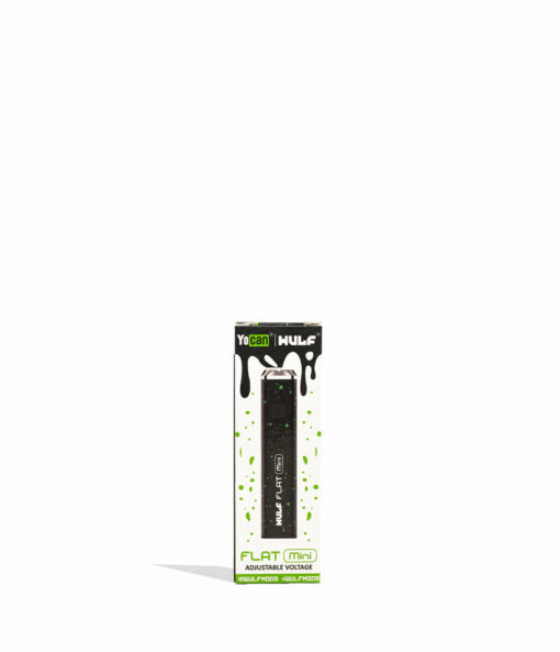 Wulf Mods Flat Mini 510 Thread Battery showcasing its sleek design, USB-C charging port, and vibrant LED indicators for temperature settings.