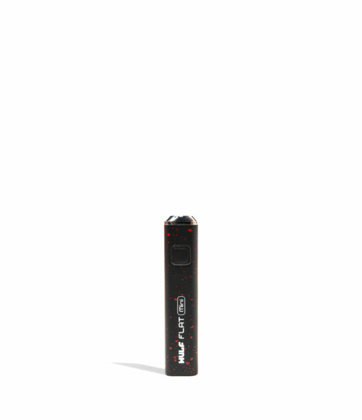 Wulf Mods Flat Mini 510 Thread Battery showcasing its sleek design, USB-C charging port, and vibrant LED indicators for temperature settings.
