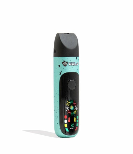 Wulf Mods Budr Portable Concentrate Vaporizer in sleek design with a vibrant LED screen, showcasing its compact size and ergonomic grip for comfortable use.