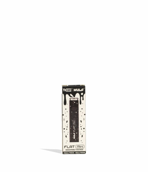 Wulf Mods Flat Mini 510 Thread Battery showcasing its sleek design, USB-C charging port, and vibrant LED indicators for temperature settings.