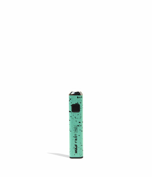 Wulf Mods Flat Mini 510 Thread Battery showcasing its sleek design, USB-C charging port, and vibrant LED indicators for temperature settings.
