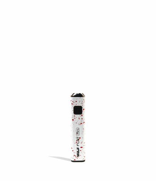 Wulf Mods Flat Mini 510 Thread Battery showcasing its sleek design, USB-C charging port, and vibrant LED indicators for temperature settings.