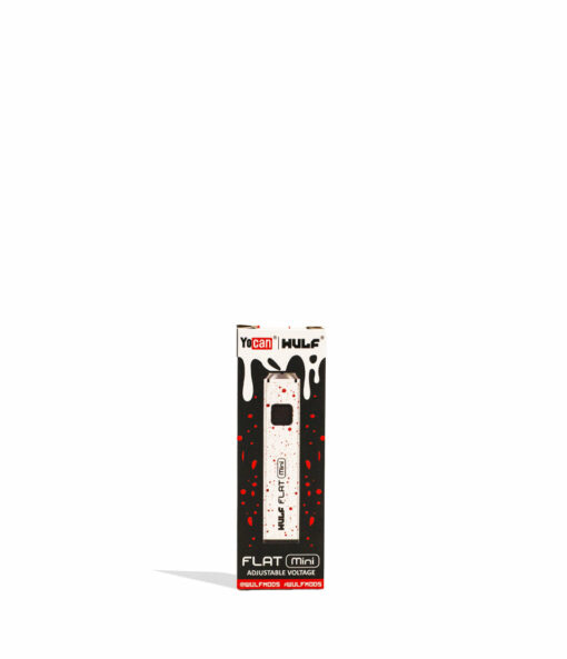 Wulf Mods Flat Mini 510 Thread Battery showcasing its sleek design, USB-C charging port, and vibrant LED indicators for temperature settings.