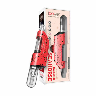 Lookah Seahorse Pro Plus vaporizer with variable voltage settings, sleek design, and magnetic cap, perfect for everyday smokers. - Spatter - Red Black