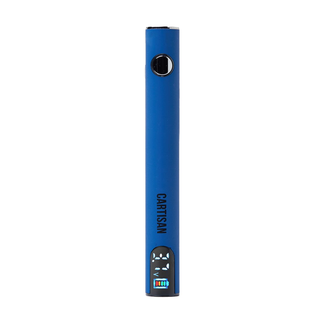 Cartisan Pro Pen NEO 900 Vaporizer showcasing a sleek design with customizable power settings and a vibrant digital display. - Blue
