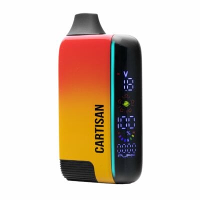 Cartisan Veil Bar Pro EVO Vaporizer showcasing its sleek design, digital tube screen, and interactive ambient tube lighting. - Blaze
