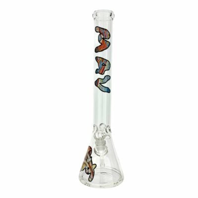 18 inch MAV Shroom Trip Logo Beaker Bong showcasing vibrant mushroom graphics and a sturdy design, perfect for smooth hits. - Default Title