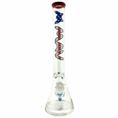 America! 18" 9mm thick beaker bong with red lip and USA logo, showcasing premium borosilicate glass and ice pinch for smooth hits. - Default Title