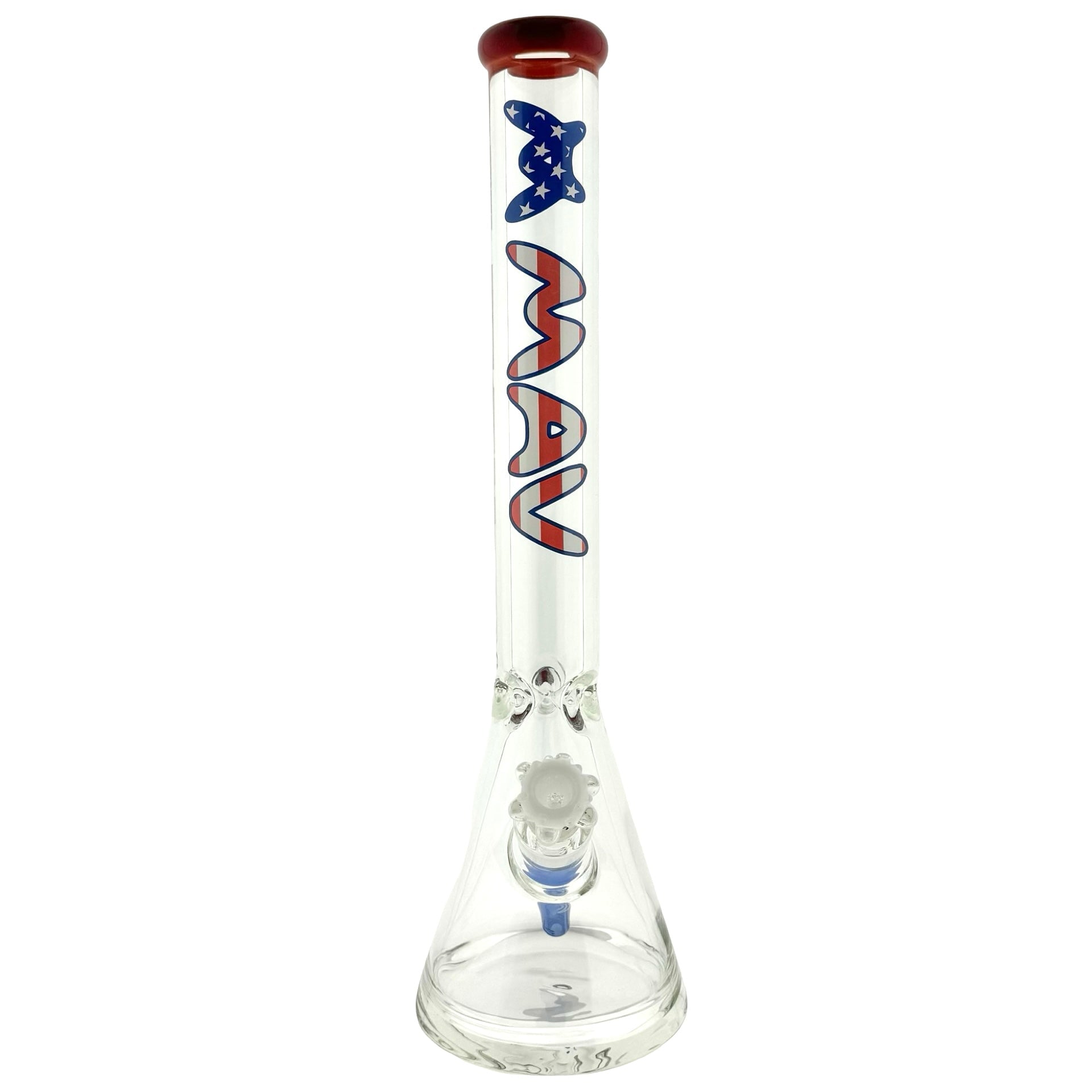 America! 18" 9mm thick beaker bong with red lip and USA logo, showcasing premium borosilicate glass and ice pinch for smooth hits. - Default Title