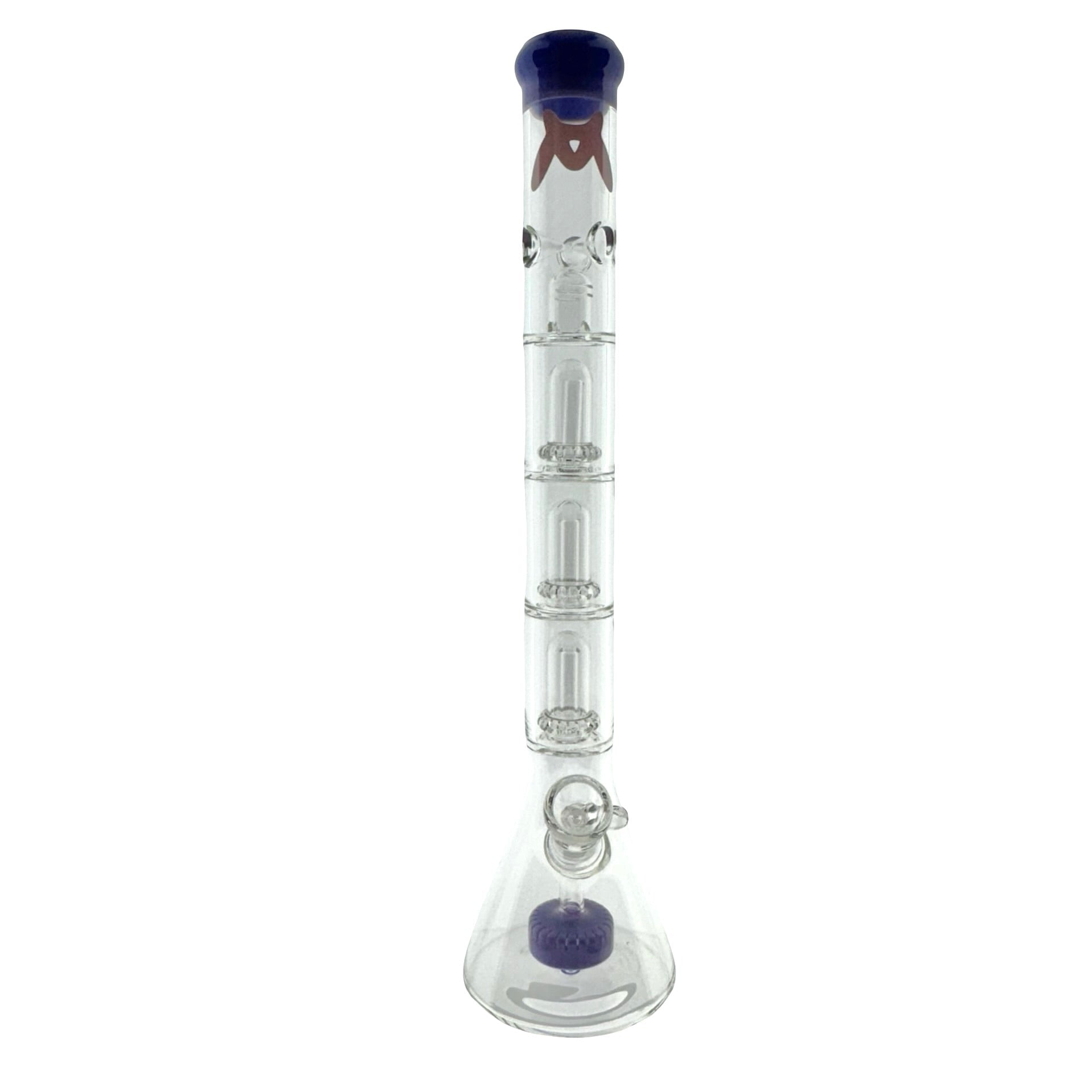 A striking 21-inch tall Inverted Slitted Puck to Triple Slitted UFO Beaker Bong by MAV Glass, showcasing its unique design with slitted puck and triple slits for enhanced airflow, perfect for everyday smokers seeking a smooth and refined smoking experience. The bong features a sleek, modern aesthetic with vibrant colors and intricate glasswork, making it both a functional piece and a stunning display item for any collection, available at Cannabox.