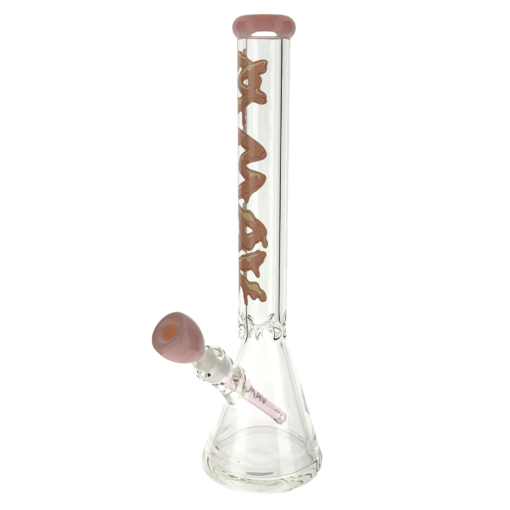 THE GUMGUM 9mm 18-inch thick pink top beaker bong with matching stem and oversized bowl, showcasing premium glass quality and vibrant aesthetics.