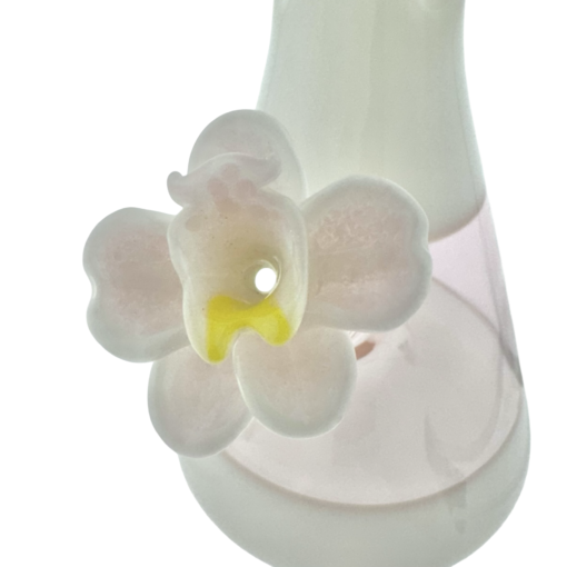 THE CHERRY 18-inch beaker bong featuring a cherry blossom logo, 50mm diameter tube, and matching orchid flower bowl, designed for smooth hits.