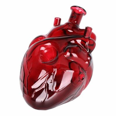 Pulsar Be Still My Heart Glass Hand Pipe made of red borosilicate glass, featuring a realistic heart shape and angled mouthpiece. - Default Title