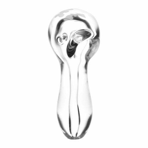 Pulsar THK 9mm Glass Spoon Pipe, 4 inches long, made of durable borosilicate glass with a sleek design and vibrant logo.