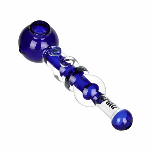 Pulsar Chillr Glycerin Glass Hand Pipe in blue, showcasing its spoon style and borosilicate glass design, filled with freezable glycerin for enhanced cooling.