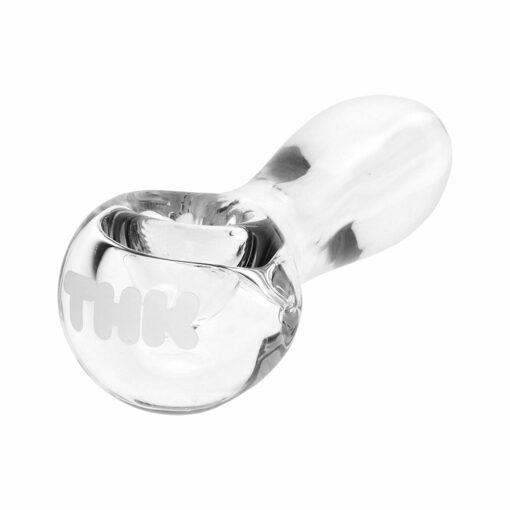 Pulsar THK 9mm Glass Spoon Pipe, 4 inches long, made of durable borosilicate glass with a sleek design and vibrant logo.