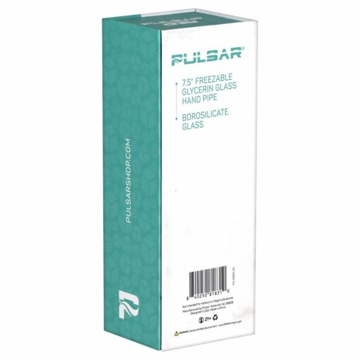 Pulsar Chillr Glycerin Glass Hand Pipe in blue, showcasing its spoon style and borosilicate glass design, filled with freezable glycerin for enhanced cooling.