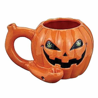 Pumpkin Premium Roast & Toast Pipe Mug featuring a vibrant pumpkin design and functional pipe integrated into the mug for a unique smoking experience. - Pumpkin