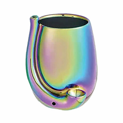 Iridescent stemless wine glass pipe mug showcasing its elegant design and functional smoking capabilities. - Iridescent