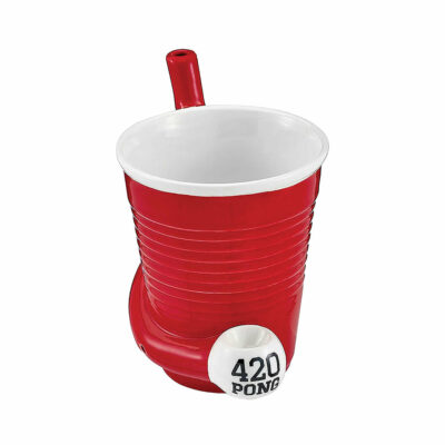 Beer Pong Premium Roast & Toast Pipe Mug featuring a stylish design and functional smoking capabilities, ideal for casual use. - Red