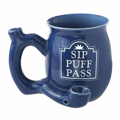 SIP PUFF PASS Blue Chubby Premium Roast & Toast Pipe Mug showcasing its vibrant blue color and unique design, ideal for smoking enthusiasts. - Blue