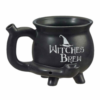 Witches Brew Cauldron Premium Roast & Toast Pipe Mug featuring a glossy black finish and intricate cauldron design, perfect for everyday smoking. - Witches Brew