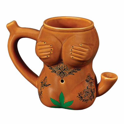 Tattoo Girl Premium Roast & Toast Pipe Mug featuring intricate tattoo designs and a functional pipe for smoking, perfect for everyday use. - Tattoo Girl