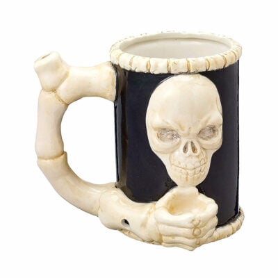 A stylish Skull & Bones Premium Roast & Toast Pipe Mug featuring intricate skull designs, perfect for enjoying your favorite beverages and smoking. - Skull & Bones
