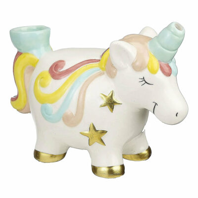 Colorful unicorn-shaped smoking pipe made from high-quality materials, featuring intricate details and a smooth finish for optimal smoking experience. - Unicorn