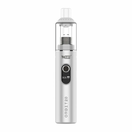 Yocan Orbit 2.0 Kit showcasing the sleek design, variable voltage settings, and included accessories like the quartz cup and silicone mouthpiece.
