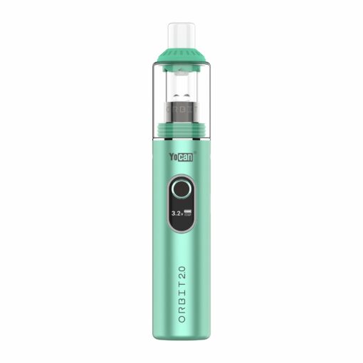 Yocan Orbit 2.0 Kit showcasing the sleek design, variable voltage settings, and included accessories like the quartz cup and silicone mouthpiece.
