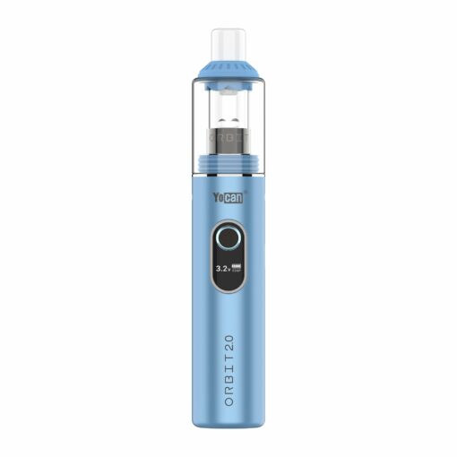 Yocan Orbit 2.0 Kit showcasing the sleek design, variable voltage settings, and included accessories like the quartz cup and silicone mouthpiece.