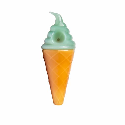 A whimsical Ice Cream Hand Pipe from BigFun!, featuring a delightful cone-inspired design that combines playful aesthetics with functional smoking utility, perfect for everyday smokers and collectors alike, available at Cannabox.