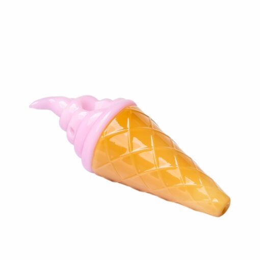 A whimsical Ice Cream Hand Pipe from BigFun!, featuring a delightful cone-inspired design that combines playful aesthetics with functional smoking utility, perfect for everyday smokers and collectors alike, available at Cannabox.