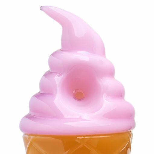 A whimsical Ice Cream Hand Pipe from BigFun!, featuring a delightful cone-inspired design that combines playful aesthetics with functional smoking utility, perfect for everyday smokers and collectors alike, available at Cannabox.