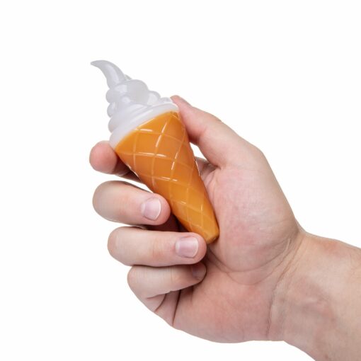 A whimsical Ice Cream Hand Pipe from BigFun!, featuring a delightful cone-inspired design that combines playful aesthetics with functional smoking utility, perfect for everyday smokers and collectors alike, available at Cannabox.