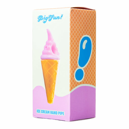 A whimsical Ice Cream Hand Pipe from BigFun!, featuring a delightful cone-inspired design that combines playful aesthetics with functional smoking utility, perfect for everyday smokers and collectors alike, available at Cannabox.