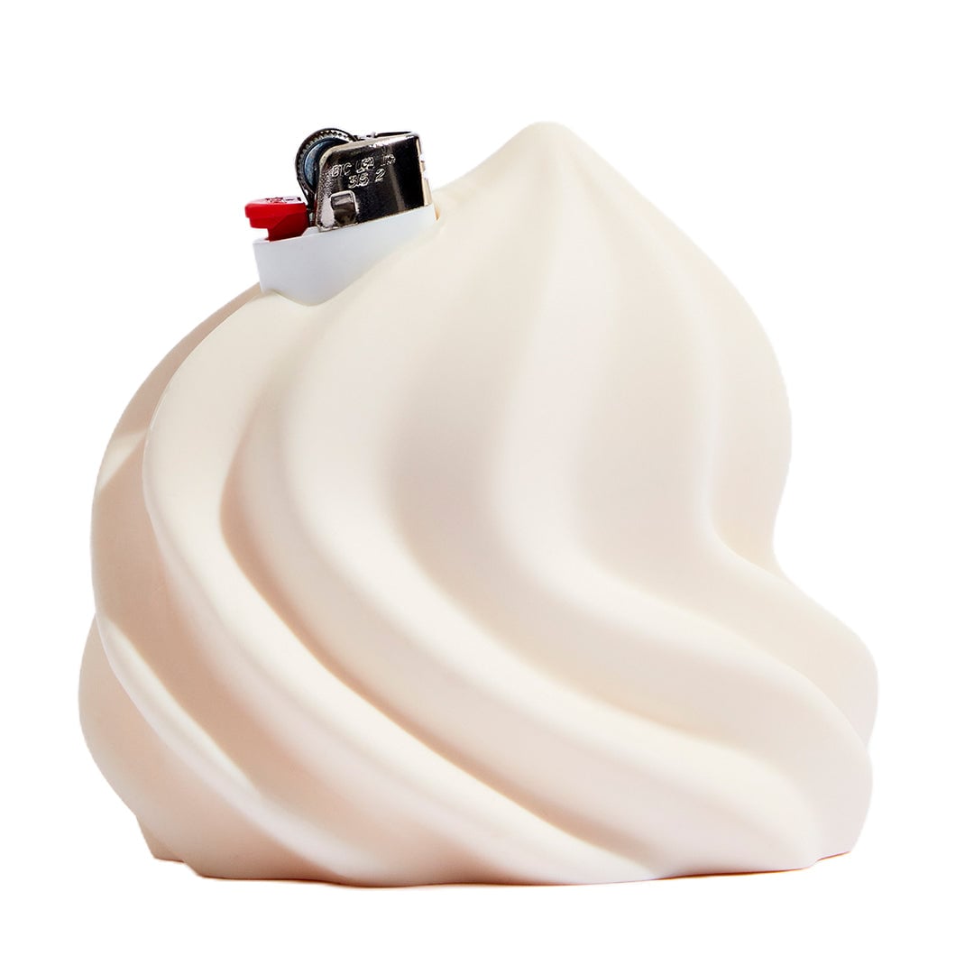 Edie Parker Soft Serve Lighter Holder in vibrant colors, showcasing its playful design and functional silicone material, perfect for standard Bic lighters. - Cream