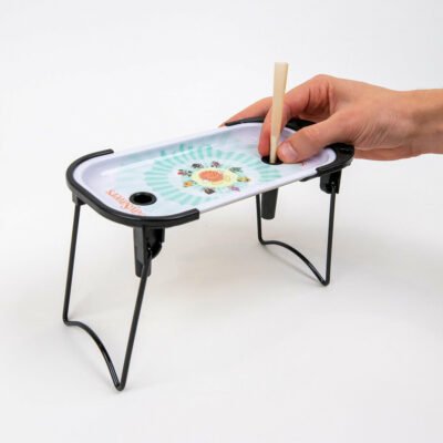 DaySavers Fast Filling Rolling Tray featuring foldable legs, built-in cone funnels, and a sleek metal design, perfect for easy packing of pre-rolled cones. - Default Title