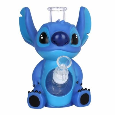 Little Blue Alien Creature Vinyl Water Pipe showcasing a unique design with a straight glass mouthpiece and removable diffuser downstem. - Default Title