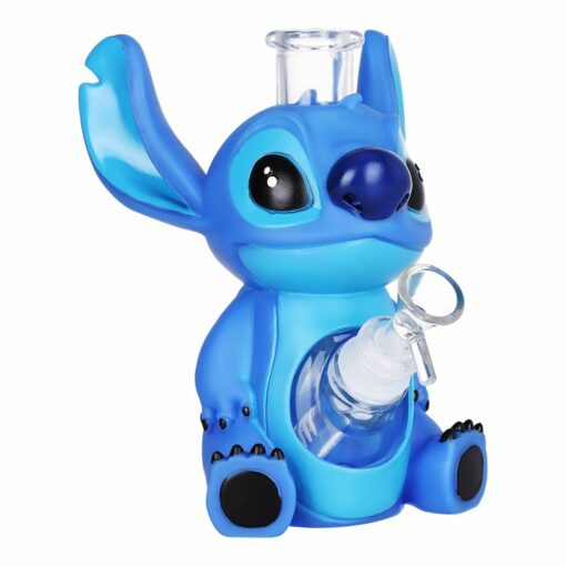 Little Blue Alien Creature Vinyl Water Pipe showcasing a unique design with a straight glass mouthpiece and removable diffuser downstem.