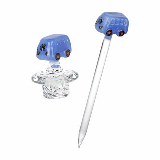 Pulsar Glow VW Bus Glass Dab Rig Set showcasing its 8.5-inch height, slitted disc percolator, and vibrant glow-in-the-dark accents.
